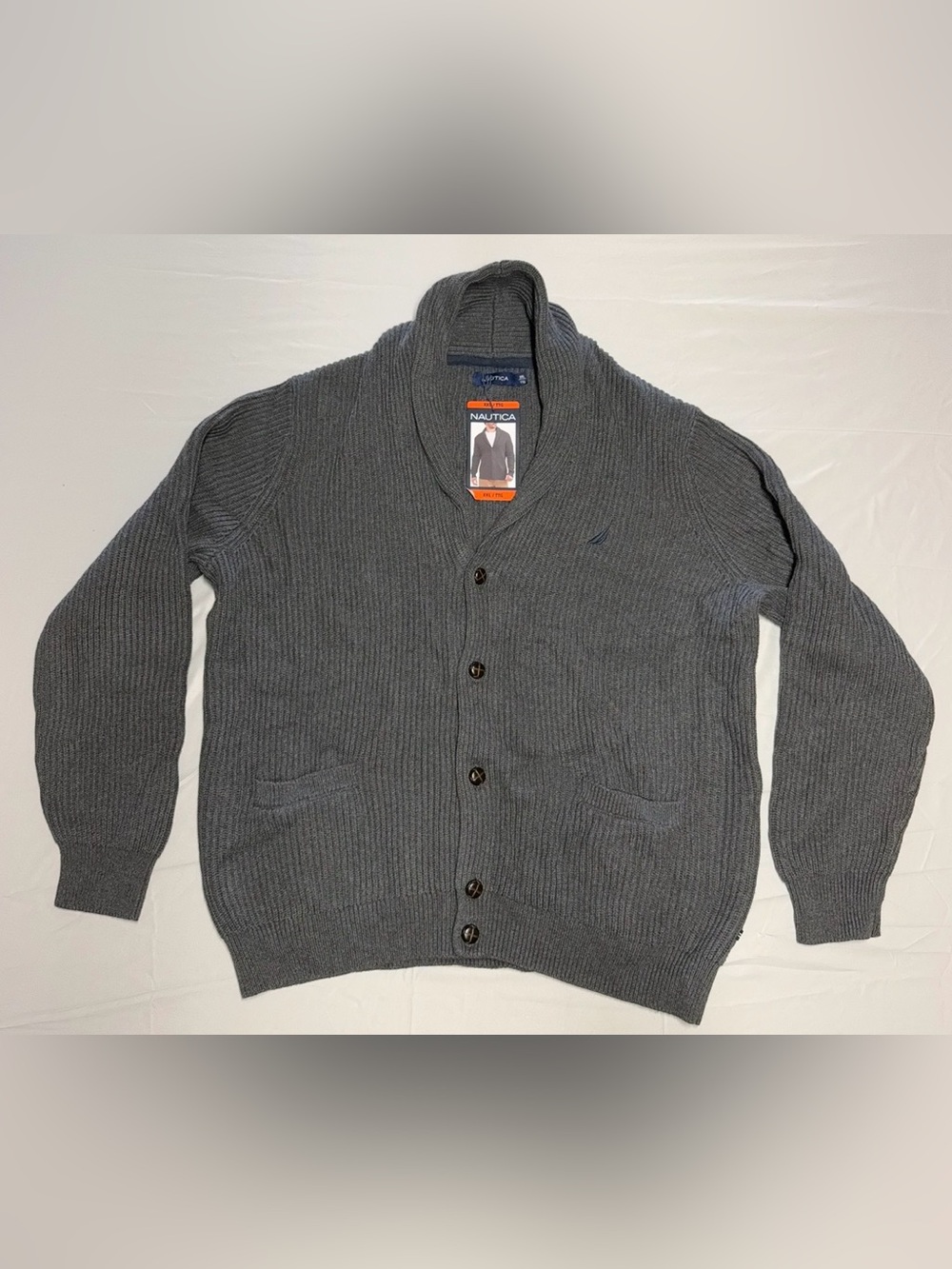Nautica Men's Shawl Collar Button-Up Sweater Cardigan - Charcoal Gray